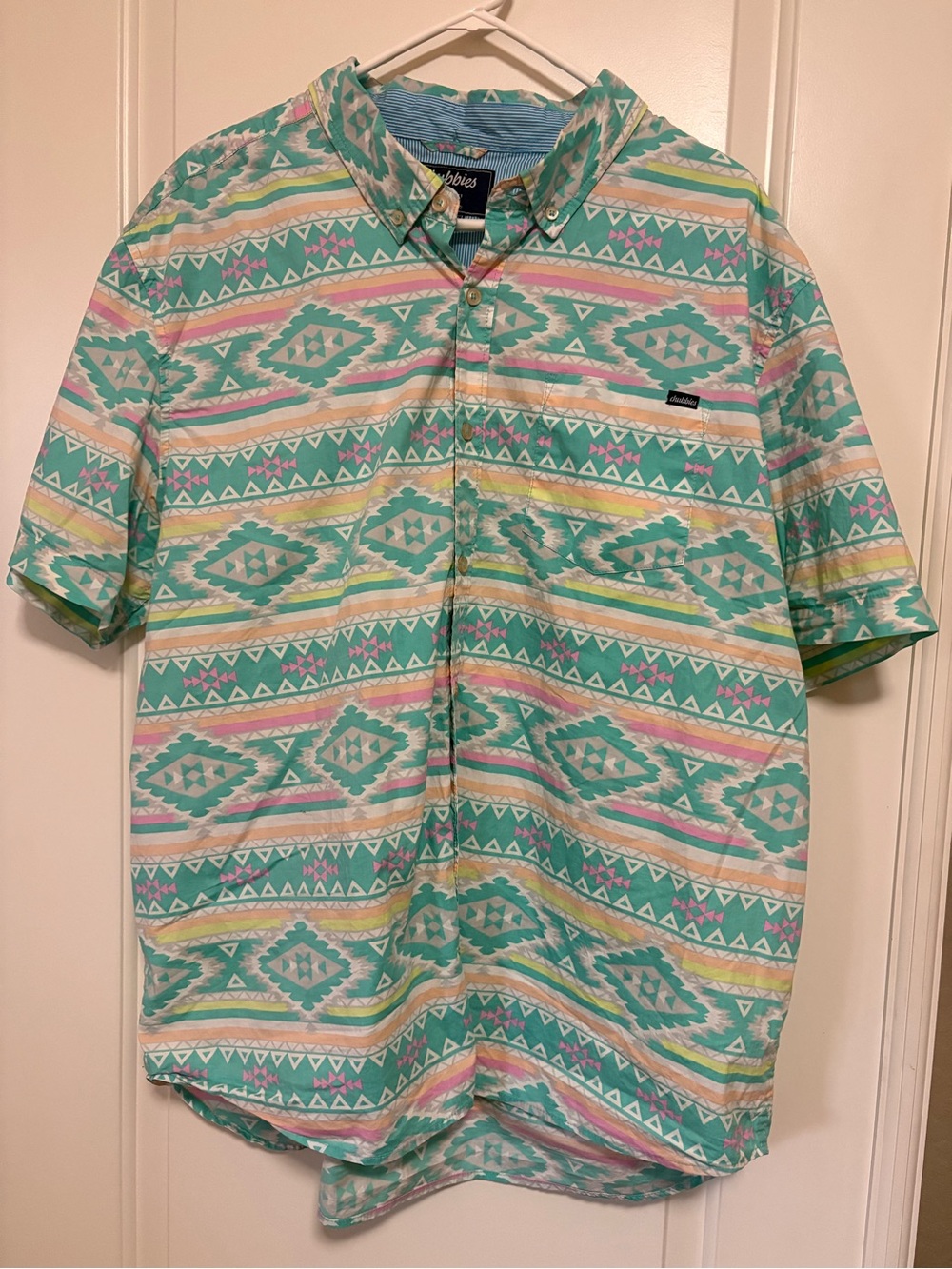 ⚪️⚪️Chubbies Men's Short-Sleeve Button-Up Shirt in Mint Aztec Print XXL - Picture 6 of 6